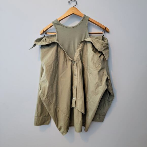 Monrow Evereve Poplin Tank Shirt Laurel Green Size M - Picture 3 of 11